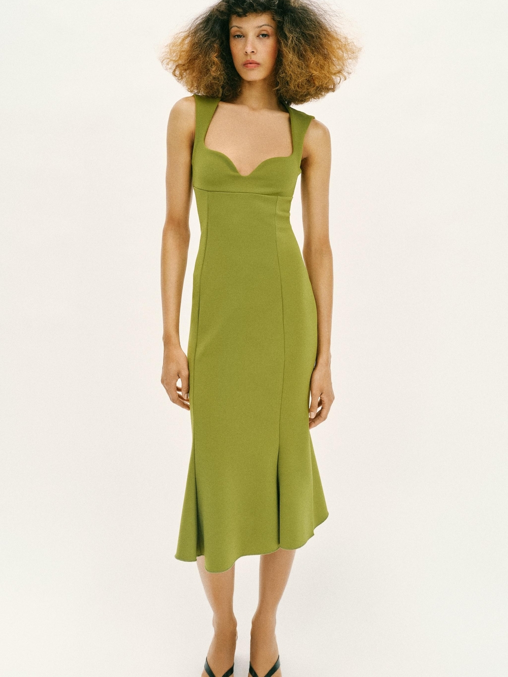 NWT Zara Olive Green Sculpted Midi Dress